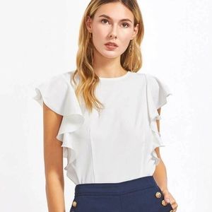 White ruffle sleeve top